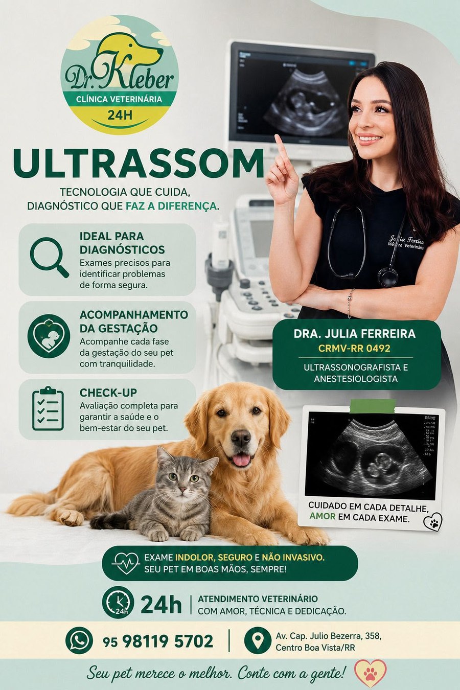 Ultrassom veterinário na Clínica Dr. Kleber